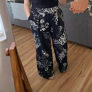 Black high waisted pants with sea life print